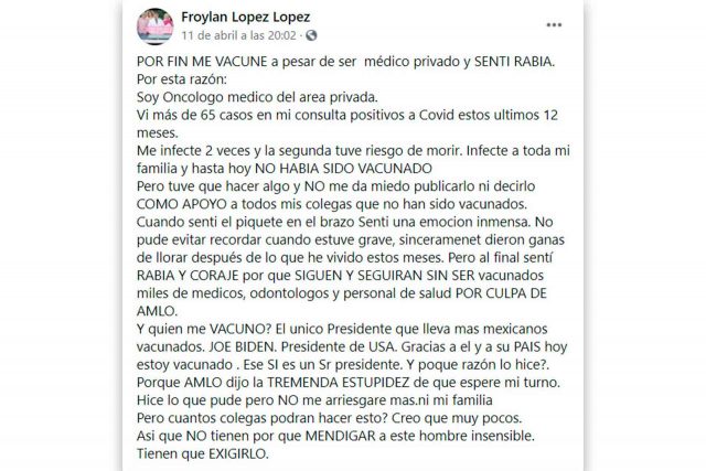 La imagen publicada por el doctor Froylán en sus redes sociales.