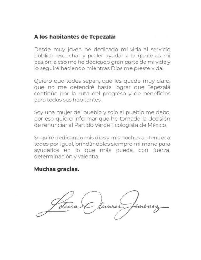 Aguascalientes Tepezalá Renuncia Partido Verde Leticia Olivares