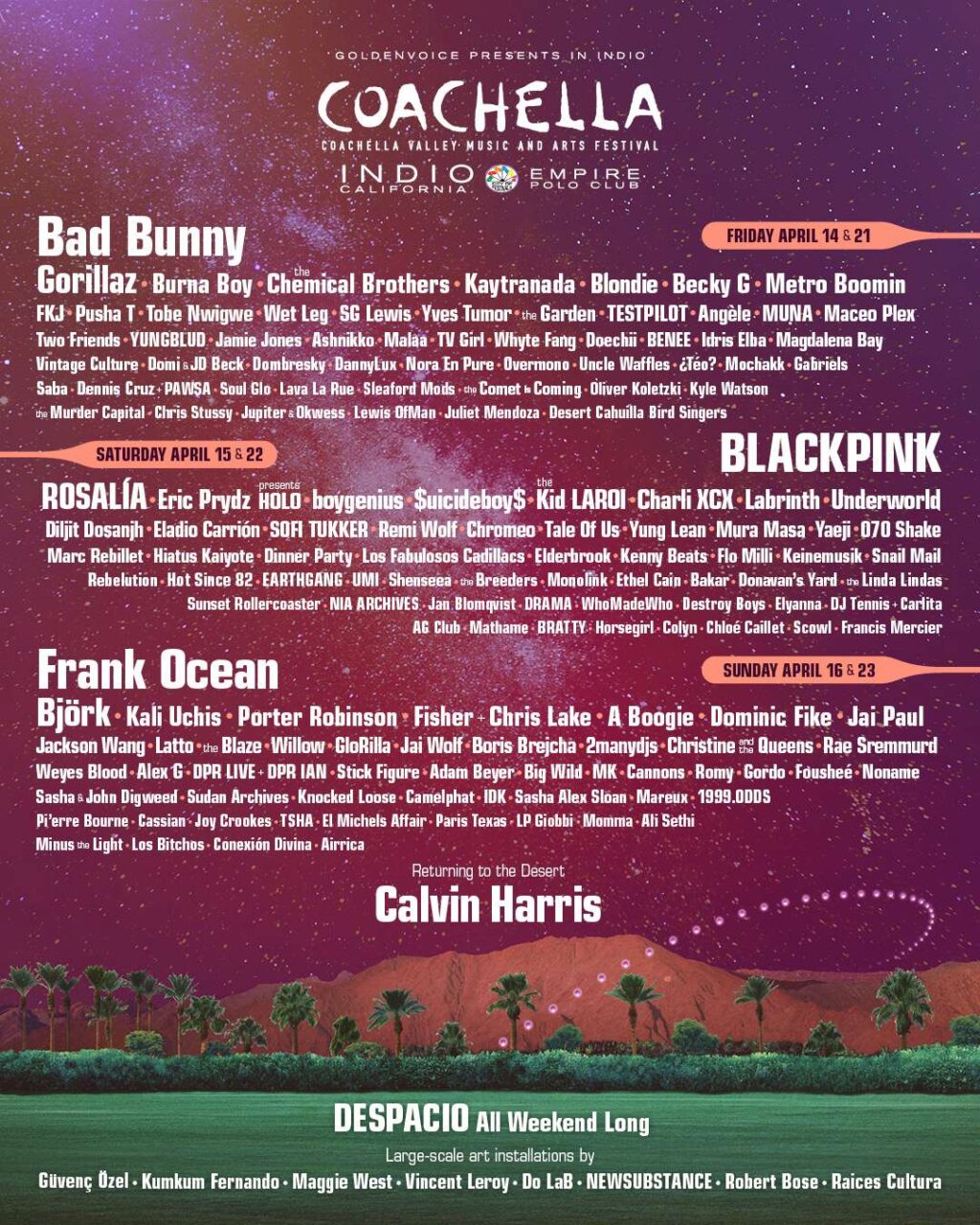 Revelan cartel completo del festival Coachella 2023