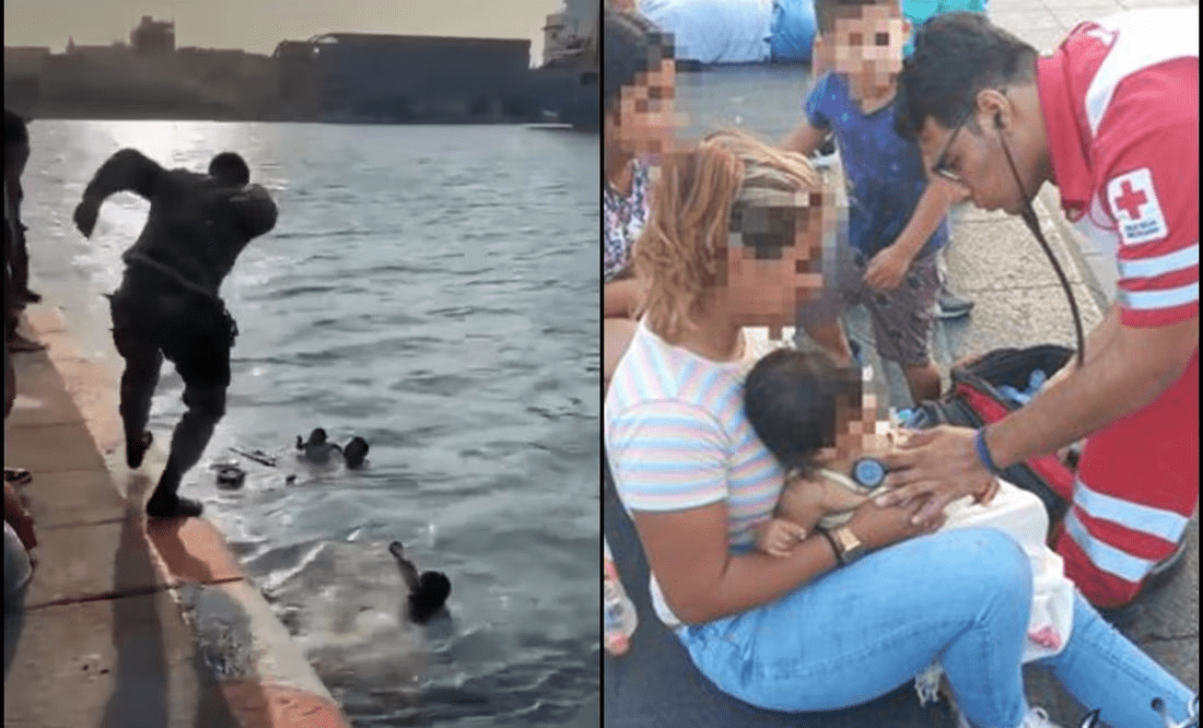 Policías rescatan a bebé que cayó al mar en Veracruz