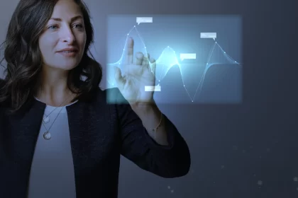 high technology digital graph presentation by businesswoman 1