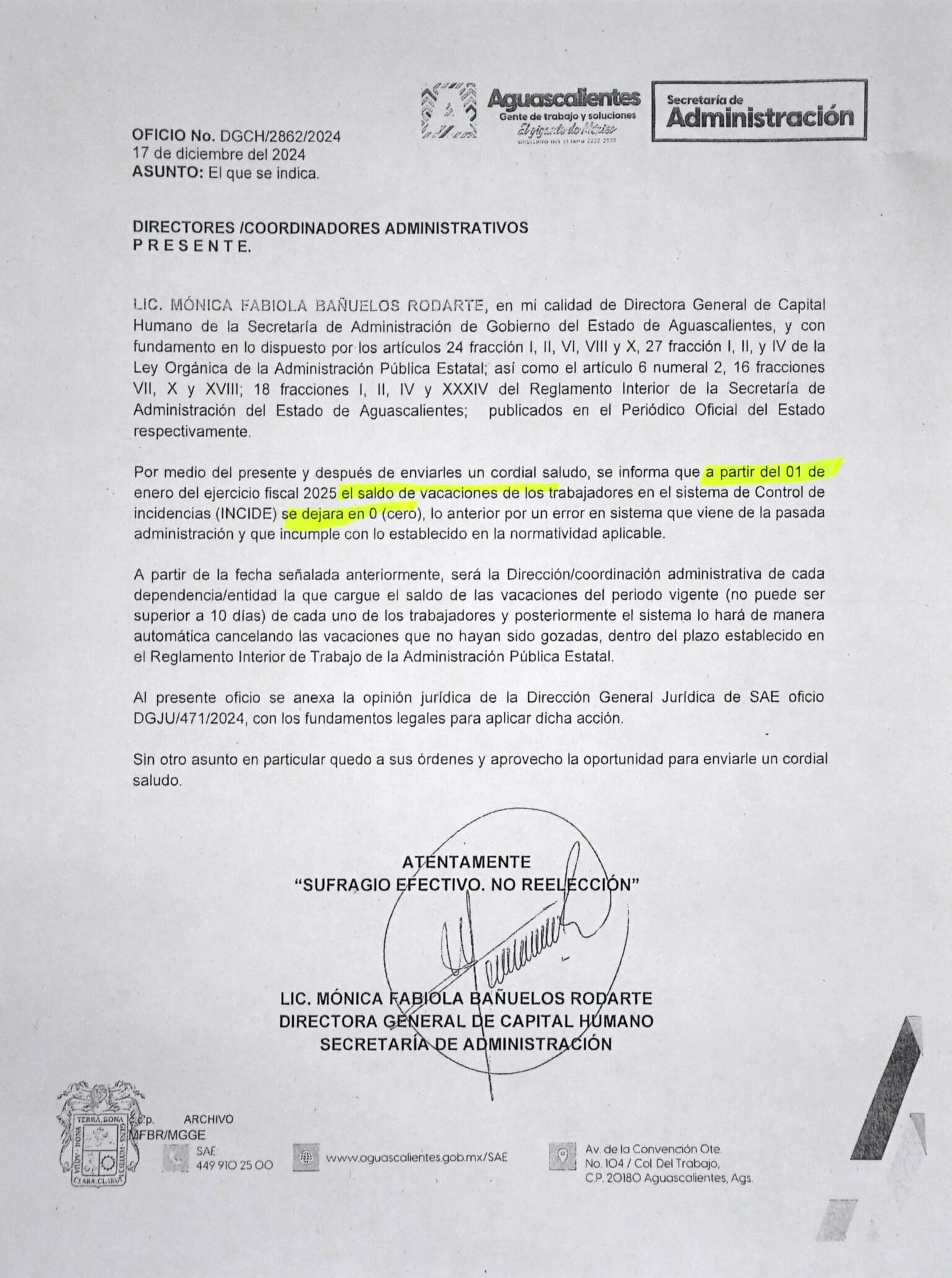 JLB Oficio de Vacaciones dependencias oficiales