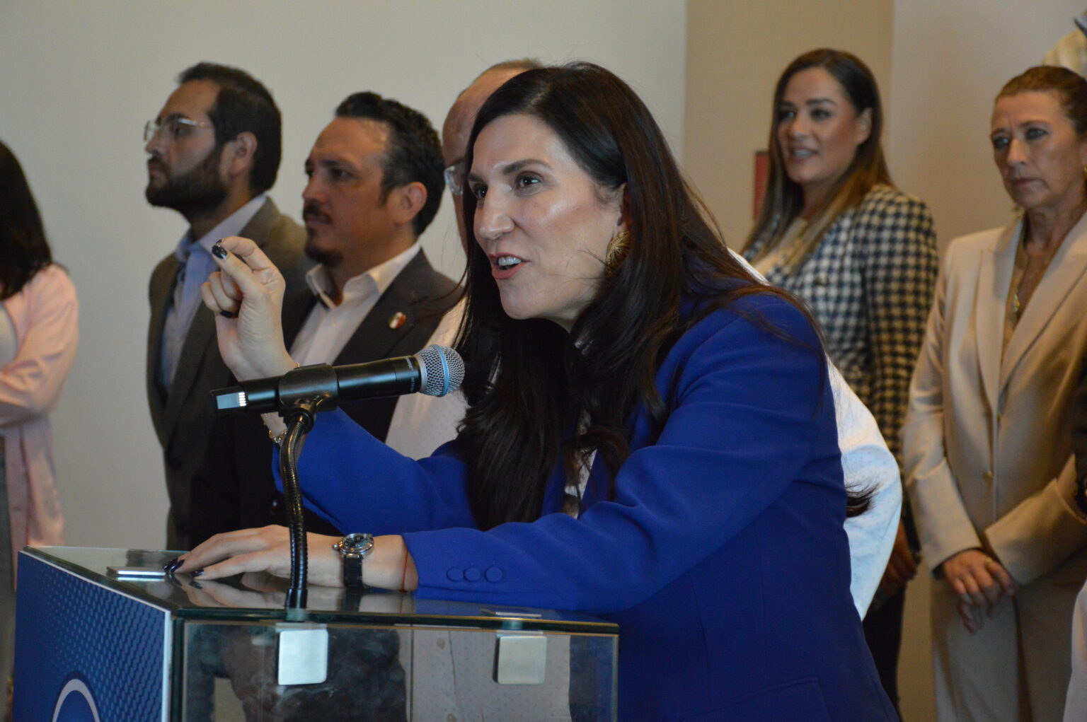 La diputada federal Kenia López Rabadán, durante su participación en la plenaria de los diputados locales del PAN