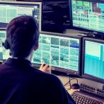 "Sala de control de Smart Sampa con operadores monitoreando las cámaras de seguridad en São Paulo."