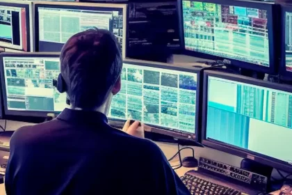 "Sala de control de Smart Sampa con operadores monitoreando las cámaras de seguridad en São Paulo."