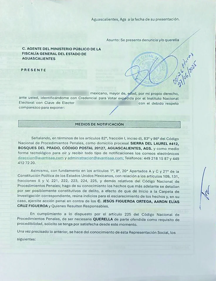 Denuncia interpuesta ante la FGE contra el exfiscal Jesus Figueroa Ortega y su sobrino Aaron Elias Cruz Figueroa