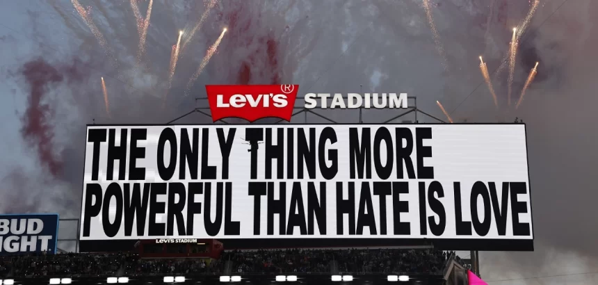 the only thing more powerful than hate is love bad bunny super bowl 1