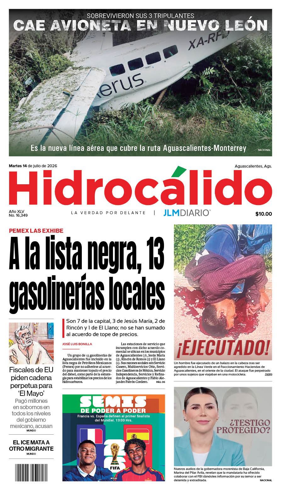 Hidrocálido 14 de julio de 2026