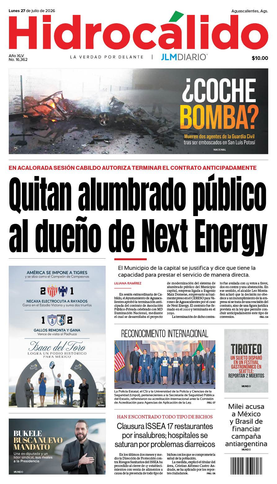 Hidrocálido 27 de julio de 2026