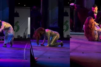 Gloria Trevi vive incómodo momento tras caer en pleno concierto en San Luis Potosí