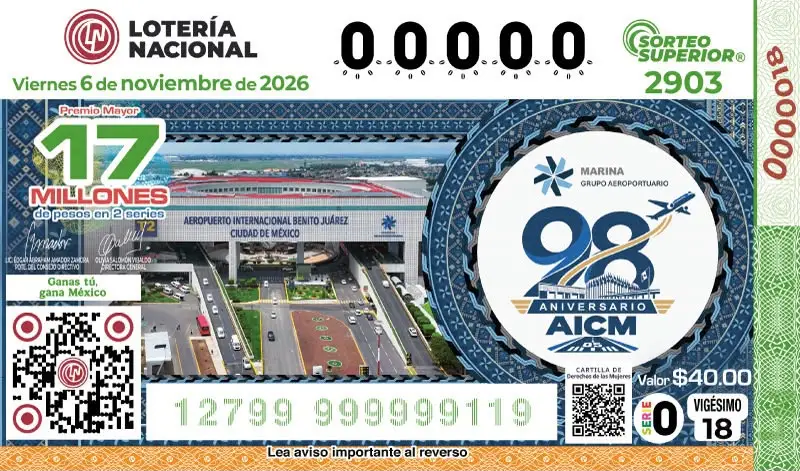 Lotería Nacional celebra 98 años del AICM 2